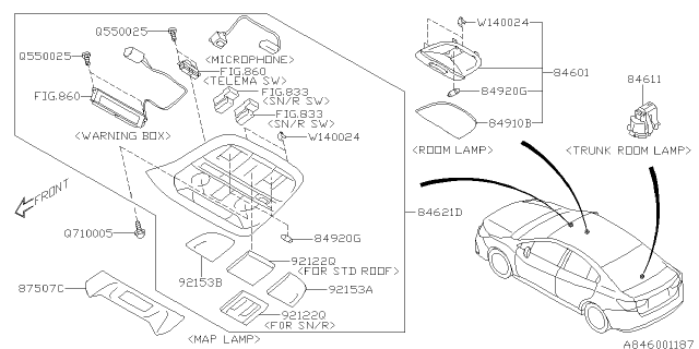 2017 Subaru Impreza Room Lamp Assembly Diagram for 84601AL00AME