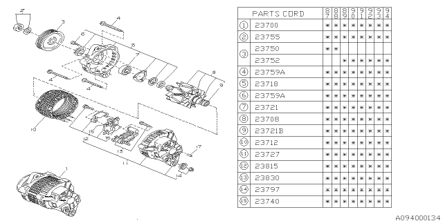 1988 Subaru Justy Brush Set Diagram for 23815KA020