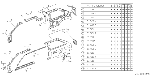 1989 Subaru Justy Side Body Outer Diagram 1