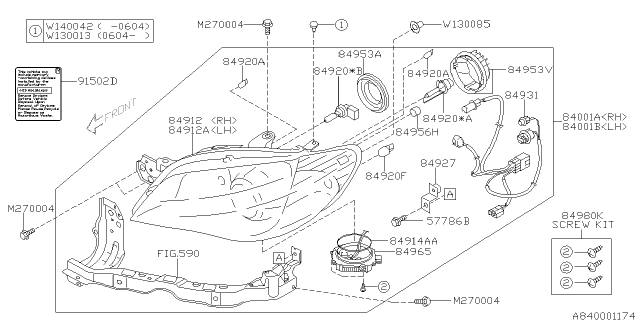 2007 Subaru Impreza WRX Driver Side Headlamp Assembly Diagram for 84002FE050
