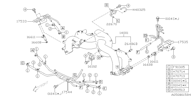 2005 Subaru Impreza WRX INJECTOR Sub Assembly Diagram for 16611AA680
