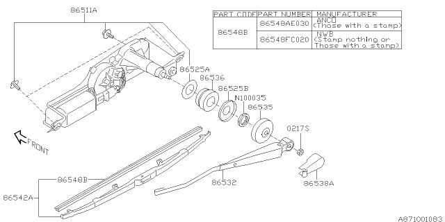 2004 Subaru Impreza STI Rubber Assembly-Rear WIPER Diagram for 86548SA040