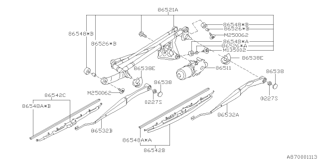 2007 Subaru Impreza STI Front Windshield Wiper Assistor Arm Assembly Diagram for 86532FE120