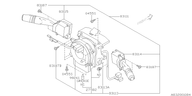 2007 Subaru Impreza WRX Switch Assembly Combination Turn Dimm Diagram for 83115FE021