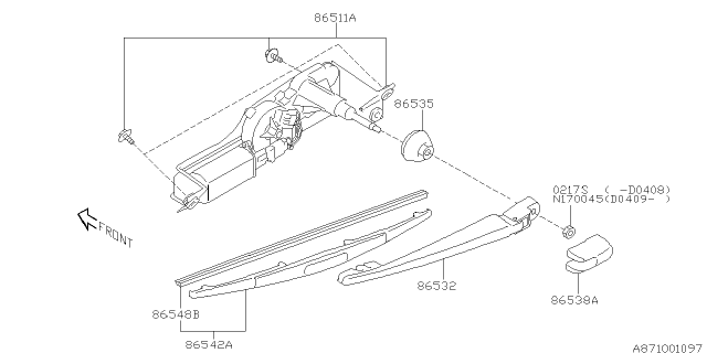 2005 Subaru Impreza Rear Wiper Arm Assembly Diagram for 86532AG081