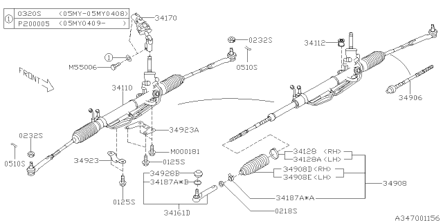 2005 Subaru Impreza WRX Steering Universal Joint Assembly Diagram for 34170FE020