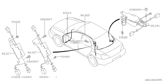 2007 Subaru Impreza WRX Cord Assembly Antenna Feeder A Diagram for 86325FE210