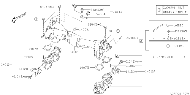 2007 Subaru Impreza WRX Gasket Intake Collector Diagram for 14075AA161