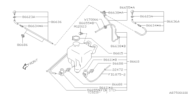 2004 Subaru Impreza WRX Right Hand Windshield Wiper Washer Jet Nozzle Diagram for 86636FE030