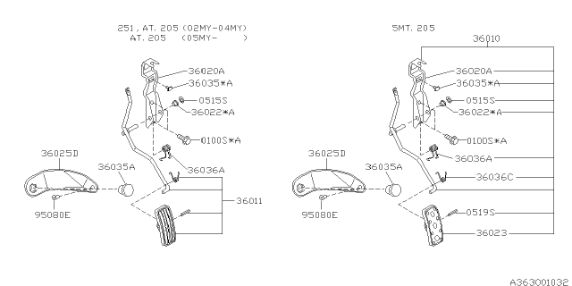 2004 Subaru Impreza STI Pedal System Diagram 1
