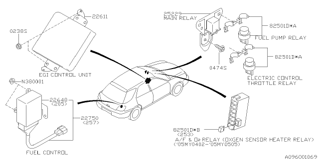 2005 Subaru Impreza WRX Relay Bracket Assembly Diagram for 25229AA050