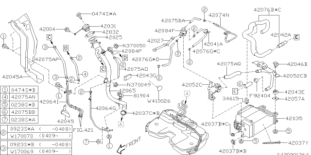 2005 Subaru Impreza Filler Pipe Packing Diagram for 42060GA081