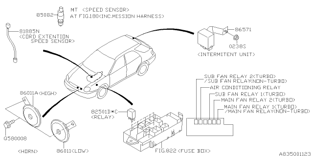 2006 Subaru Impreza STI PT190106 Horn Assembly High Diagram for 86012FE050