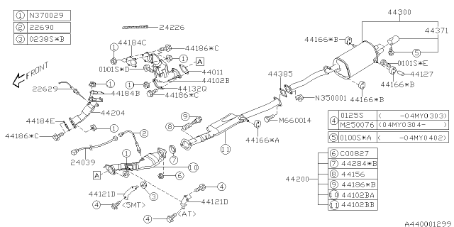 2004 Subaru Impreza STI Oxygen Sensor Assembly Diagram for 22690AA640