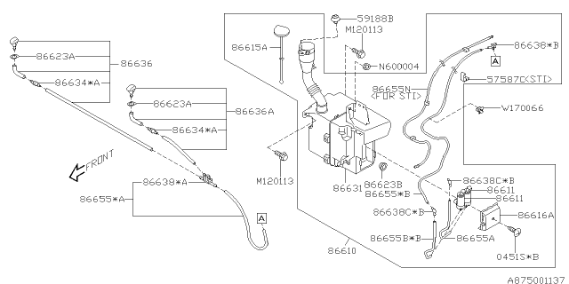 2006 Subaru Impreza Left Windshield Washer Jet Nozzle Diagram for 86636FE040