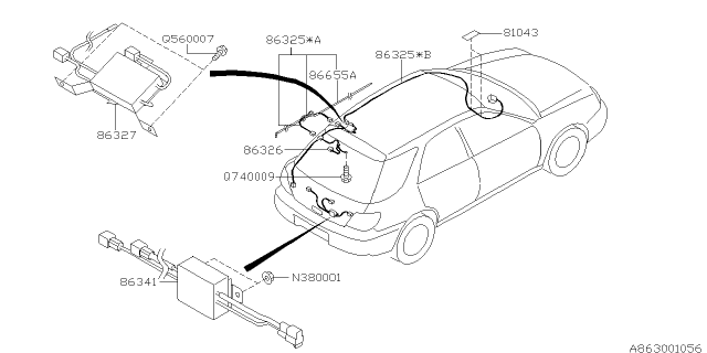 2007 Subaru Impreza STI Cord Assembly Antenna Feed B Co Diagram for 86325FE160