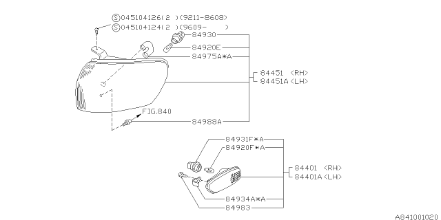 2001 Subaru Impreza Side Turn Signal Lamp Diagram for 84401FA040