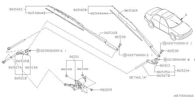 1999 Subaru Impreza Windshield Wiper Driver Arm Assembly Diagram for 86542FC020
