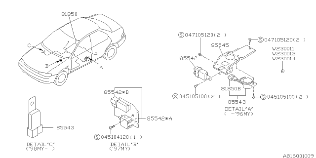 1994 Subaru Impreza Bracket Diagram for 85545AA010