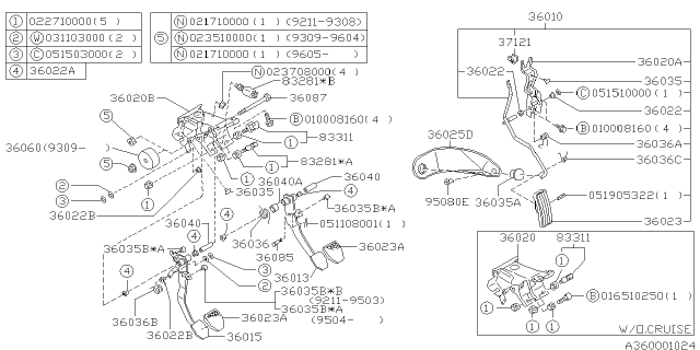 1995 Subaru Impreza BUSHING Diagram for 36013GA050