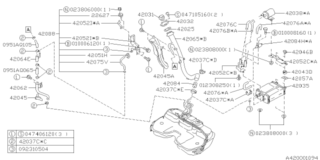 1997 Subaru Impreza Fuel Filler Cap Assembly Diagram for 42032AC020