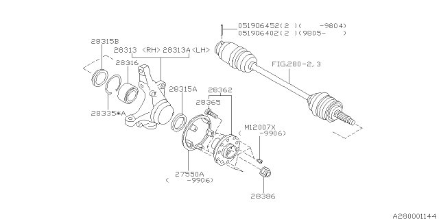 1998 Subaru Impreza Front Spindle Knuckle Right Diagram for 28012AC020