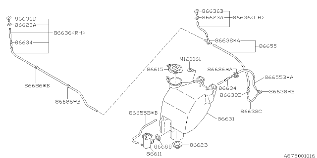 1993 Subaru Impreza Windshield Washer Nozzle Diagram for 86636GA760