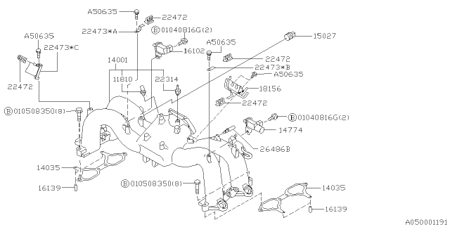 1998 Subaru Impreza Gasket Intake Manifold Diagram for 14035AA281