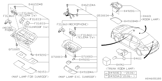 2020 Subaru WRX STI TRK Room Lp Assembly Diagram for 84611GA001