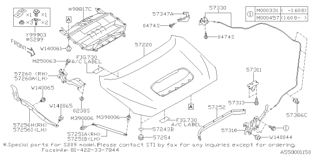 2019 Subaru WRX Front Hood Lock Assembly Diagram for 57310VA030