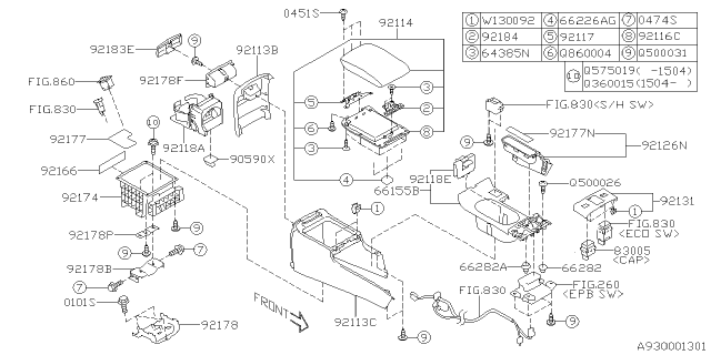2016 Subaru WRX Clip Cover Console Diagram for 66282FG000