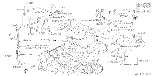 2015 Subaru WRX STI Hose Assembly Vacuum Control Diagram for 22310AC340