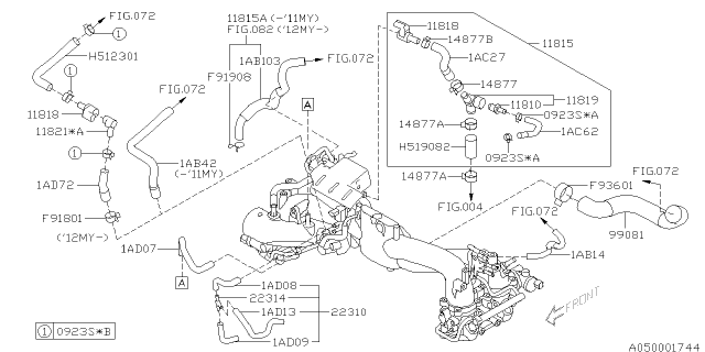 2010 Subaru Impreza Hose Vacuum Diagram for 99071AB103