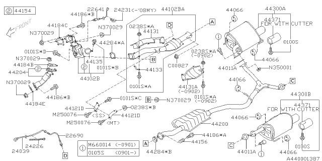 2009 Subaru Impreza Cover Complete Front Exhaust Center Up Diagram for 44132AG150