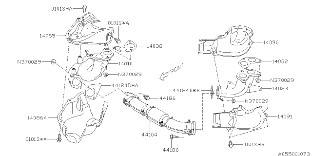 2012 Subaru Impreza WRX Exhaust Joint Pipe Assembly, Front Diagram for 44101FE080