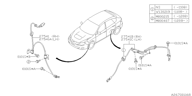 2010 Subaru Impreza STI Sensor Assembly Abs Rear RH Diagram for 27540FG030