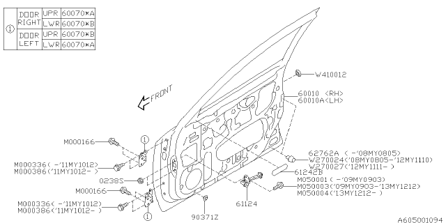 2012 Subaru Impreza STI Check Assembly Door Front Diagram for 62302FC003