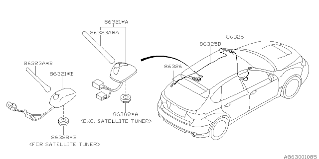 2009 Subaru Impreza WRX Antenna Rod Exp Diagram for 86323FG100