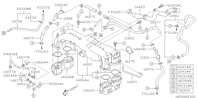 2012 Subaru Impreza STI Hose Assembly Master Back Diagram for 11861AA040
