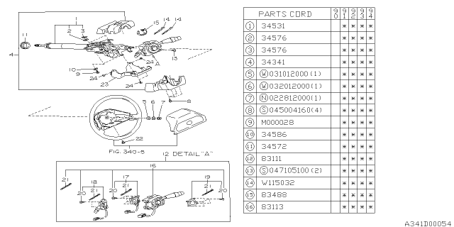 1993 Subaru Legacy PT570793 Combination Switch Diagram for 83111AA500