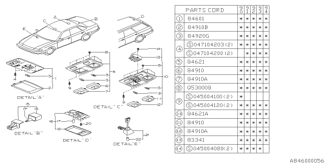 1990 Subaru Legacy Lens Diagram for 84910AA030
