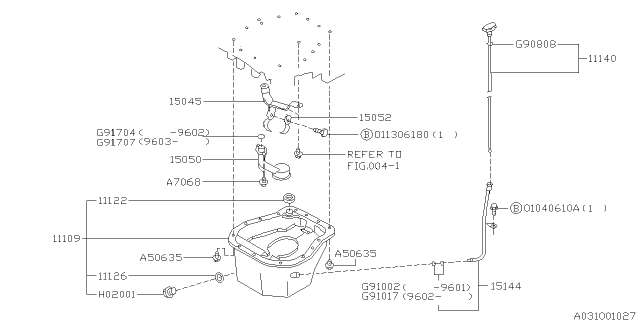 1996 Subaru Outback Guide Assembly Oil Level Diagram for 15144AA011