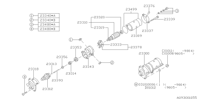 1998 Subaru Outback Starter Assembly Diagram for 23300AA41A