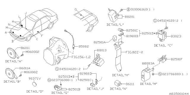 1996 Subaru Legacy Electrical Parts - Body Diagram 1