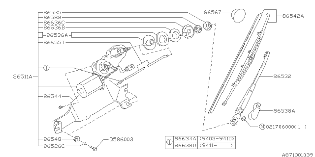 1995 Subaru Legacy Rear Wiper Arm Assembly Diagram for 86532AA010