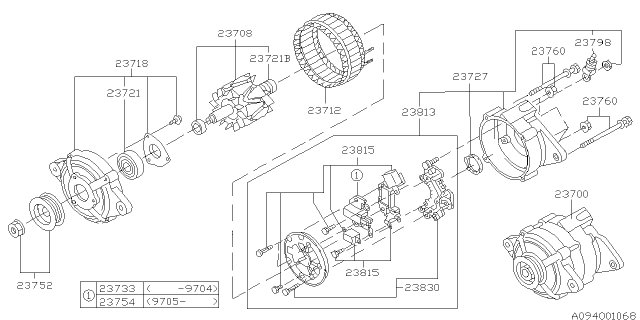 1998 Subaru Legacy Screw Kit-Alternator Diagram for 23760AA010