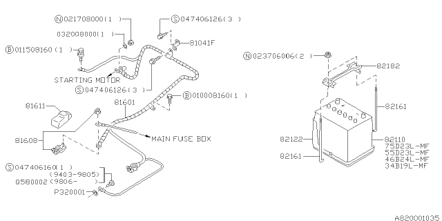1999 Subaru Legacy Battery Positive Cable Assembly Diagram for 81601AA150