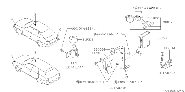 1996 Subaru Legacy Security System ECU Diagram for 88203AC020