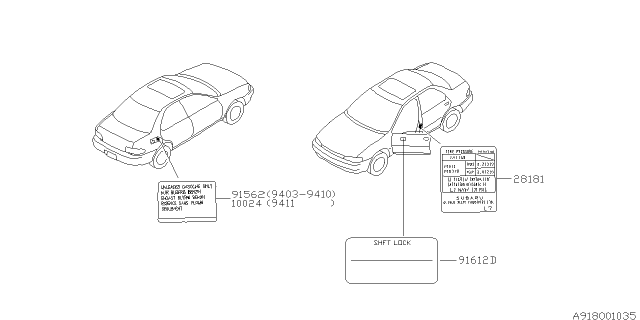 1996 Subaru Legacy Label - Caution Diagram