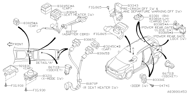 2020 Subaru Forester Rear Seat Heater Switch Rear Diagram for 83245AL040
